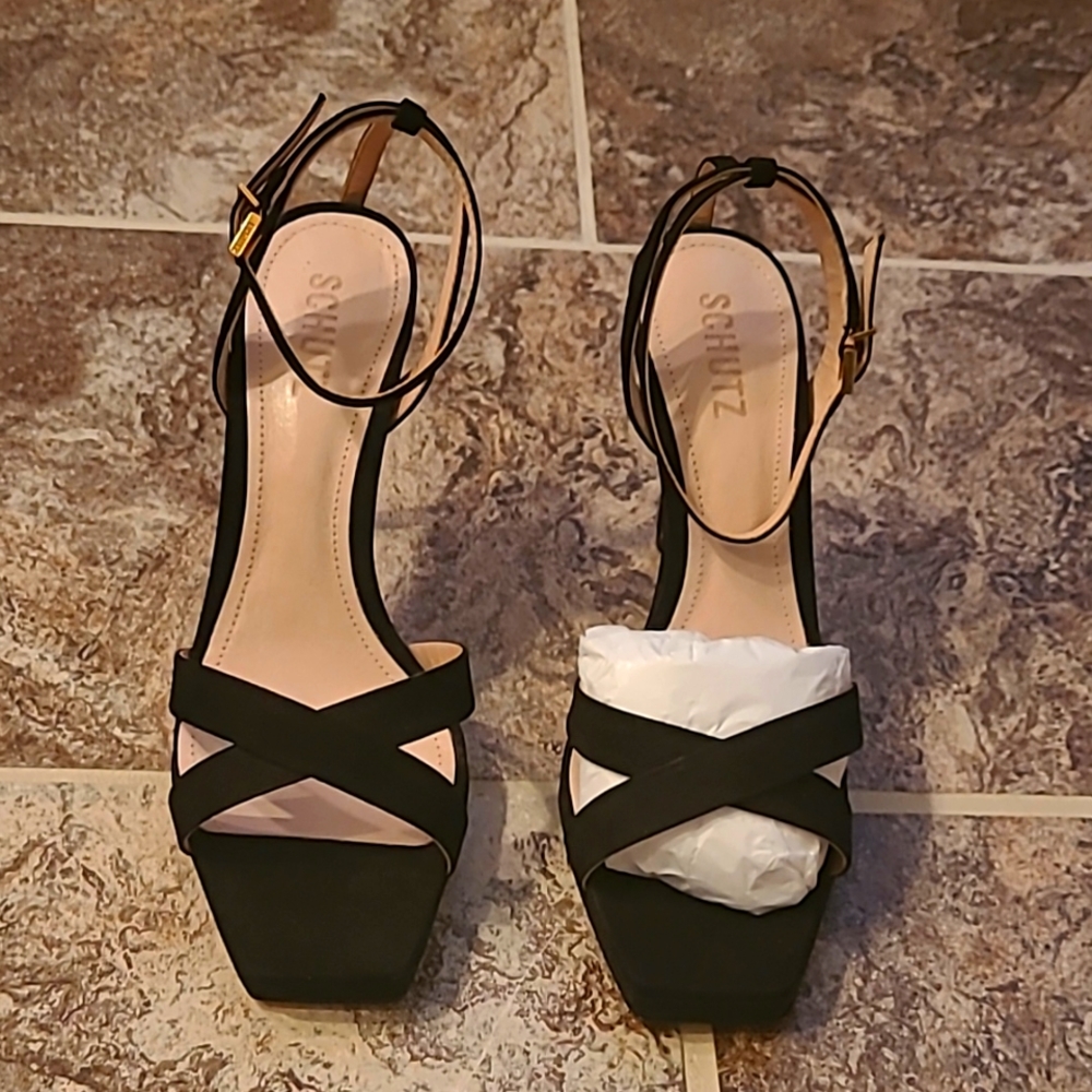 Schutz Black Suede Sandals
